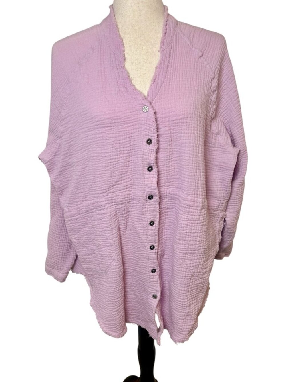 Urban Daizy Lilac Purple Lagenlook Oversized Gauze Button Front Shirt Size Small